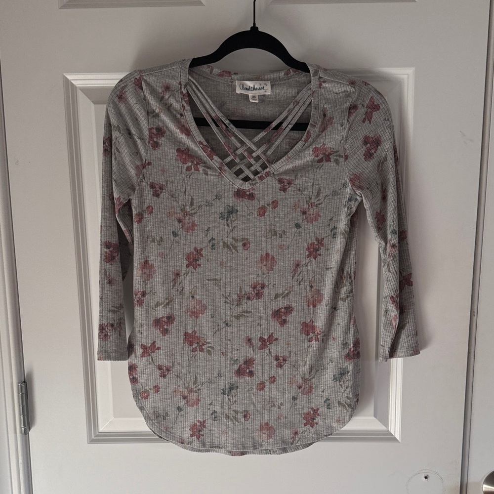 Cloud Chaser Ribbed Floral 3/4 Sleeve Tshirt Size XS